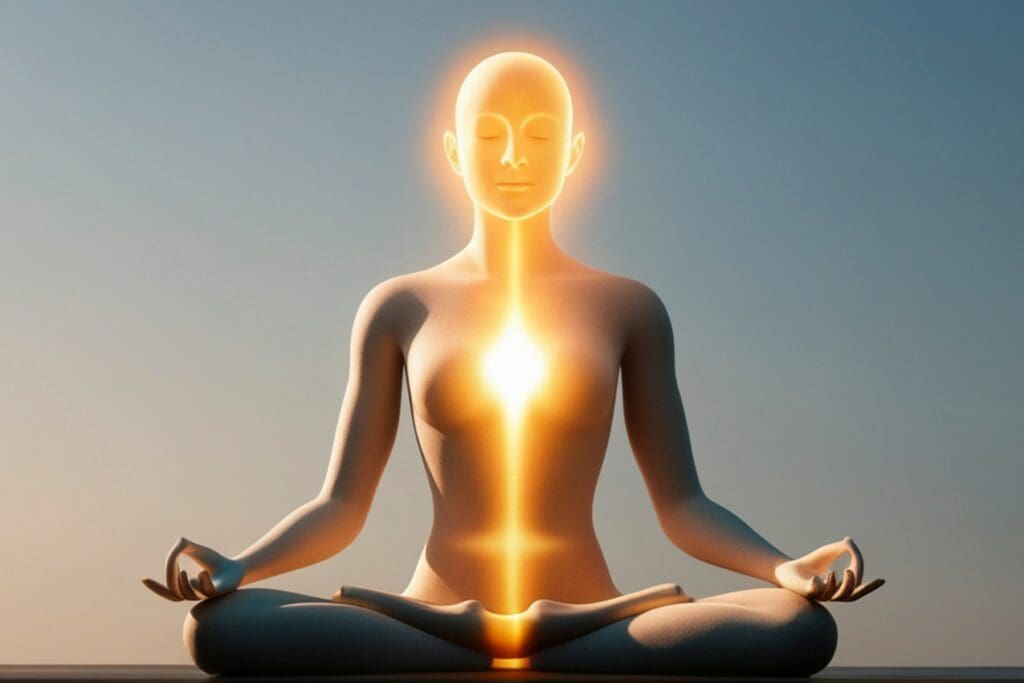 Illustration of Qi life force energy flowing through the human body